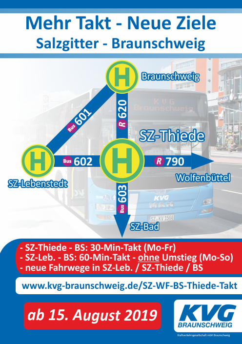 Ab 15. August 2019: Mehr Takt - Neue Ziele zwischen Salzgitter, Braunschweig und Wolfenbüttel.